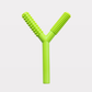Ableys green Y shaped silicone oral motor chew tool for sensory needs with dual textured ridged and bumpy prongs