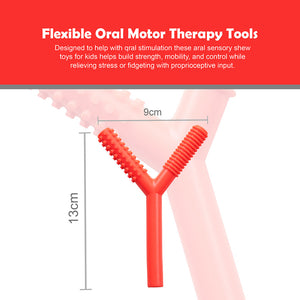 Ableys red Y shaped flexible oral motor chew tool for sensory needs with textured tips